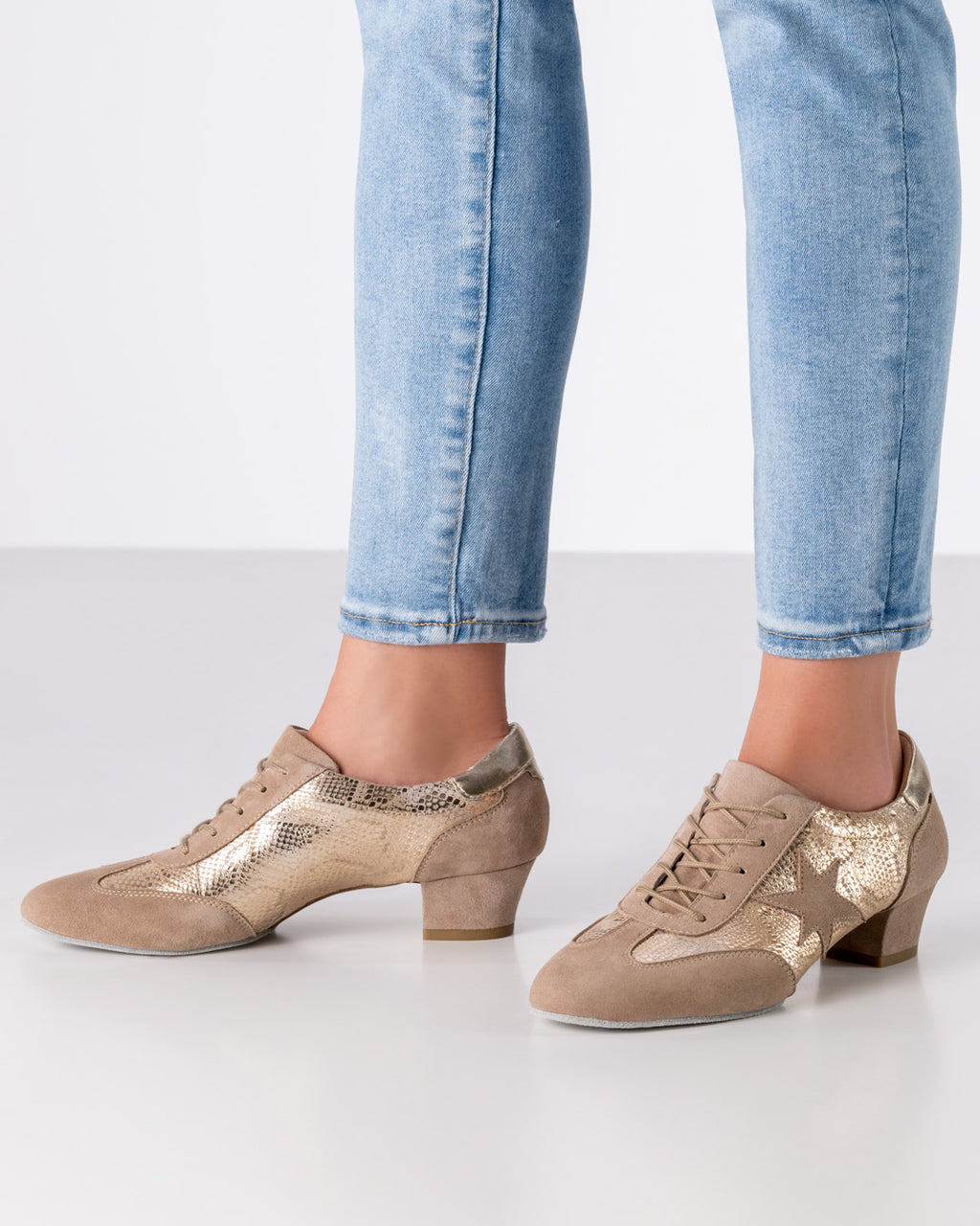 Werner Kern Ariana bedrucktes Leder / Velourleder – platin / taupe