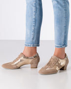 Werner Kern Ariana bedrucktes Leder / Velourleder – platin / taupe