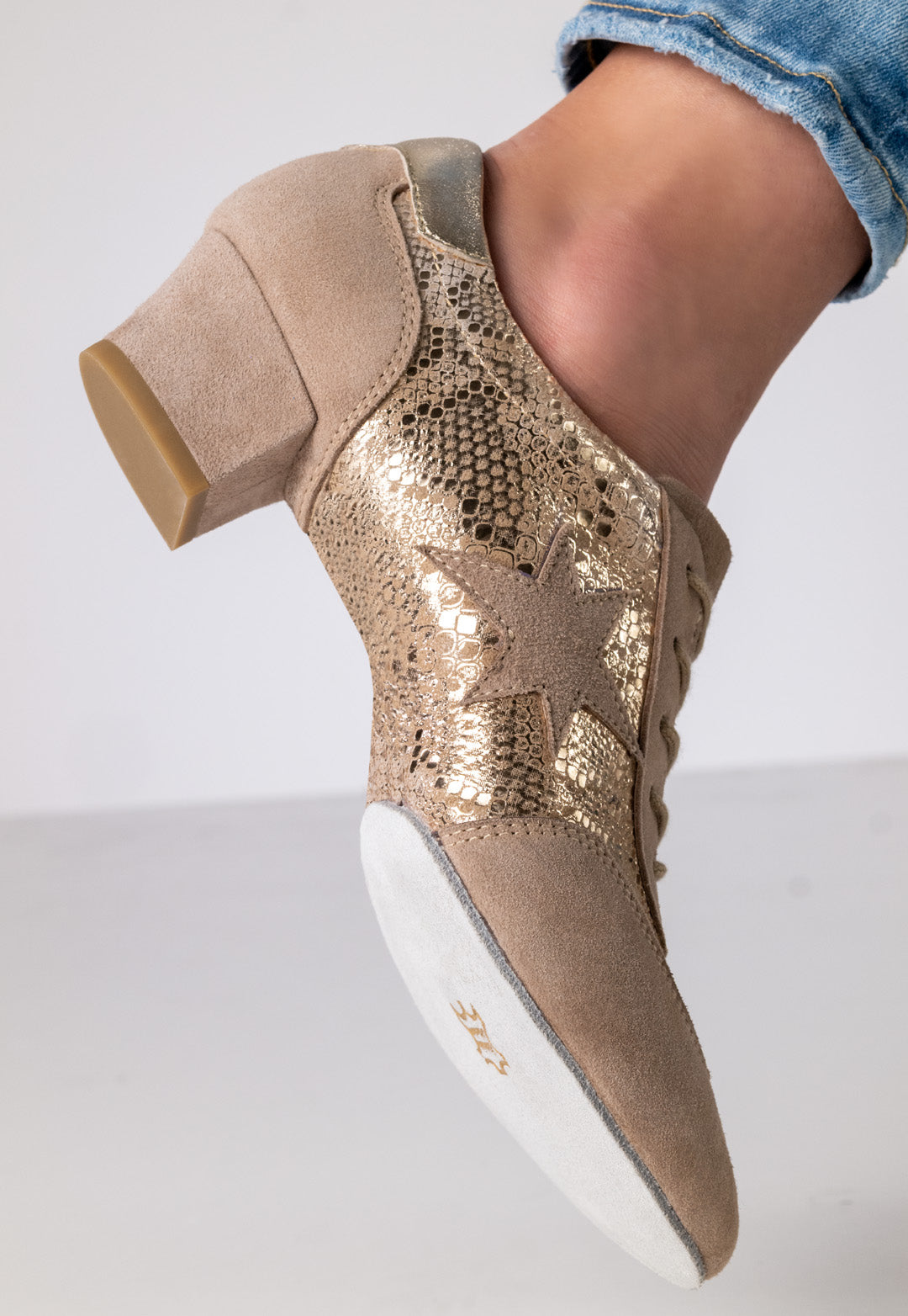 Werner Kern Ariana bedrucktes Leder / Velourleder – platin / taupe