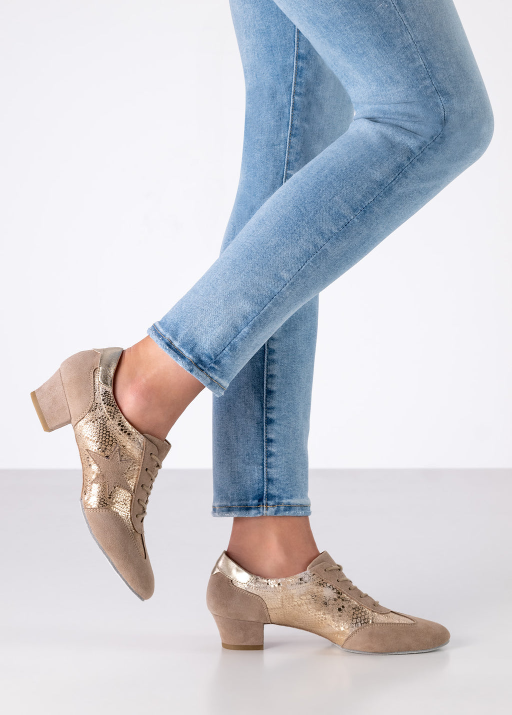 Werner Kern Ariana bedrucktes Leder / Velourleder – platin / taupe